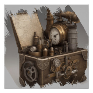 Póster Steampunk Time Machine - Vintage Treasure Chest