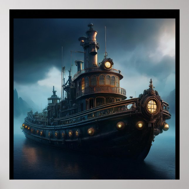 Póster Steampunk Tugboat On A Cloudy Day Mousepad (Frente)