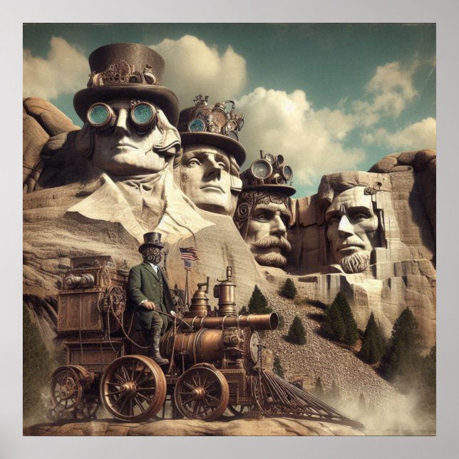 Póster Steampunk US Monumento Monte Rushmore SD (Frente)