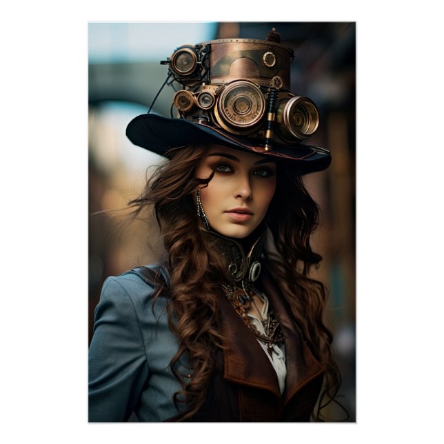 Póster Steampunk Victorian Cosplay Top Hat Gears (Anverso)