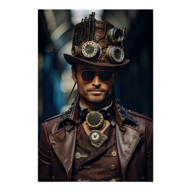 Póster Steampunk Victorian Cosplay Top Hat Gears (Anverso)