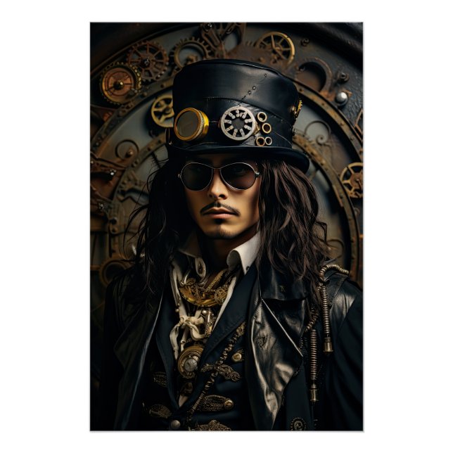 Póster Steampunk Victorian Cosplay Top Hat Gears (Anverso)
