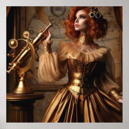 Póster Steampunk Victorian Gold Astronomer