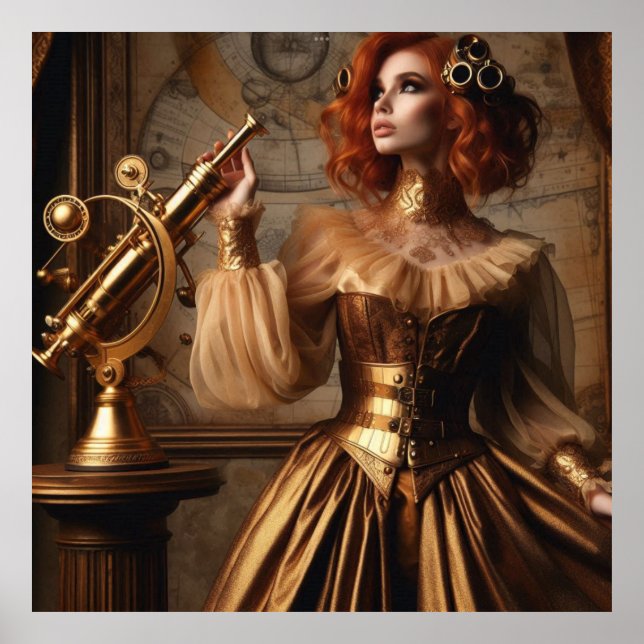 Póster Steampunk Victorian Gold Astronomer (Frente)