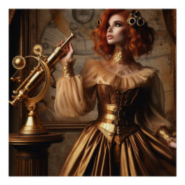 Póster Steampunk Victorian Gold Astronomer