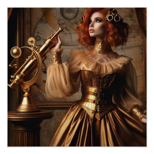Póster Steampunk Victorian Gold Astronomer (Anverso)