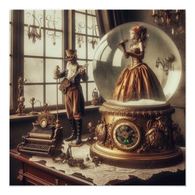 Póster Steampunk Victorian Music Snow Globe (Anverso)