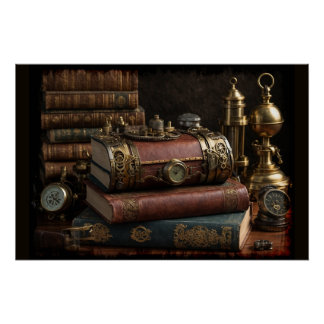 Póster Steampunk Vintage Books