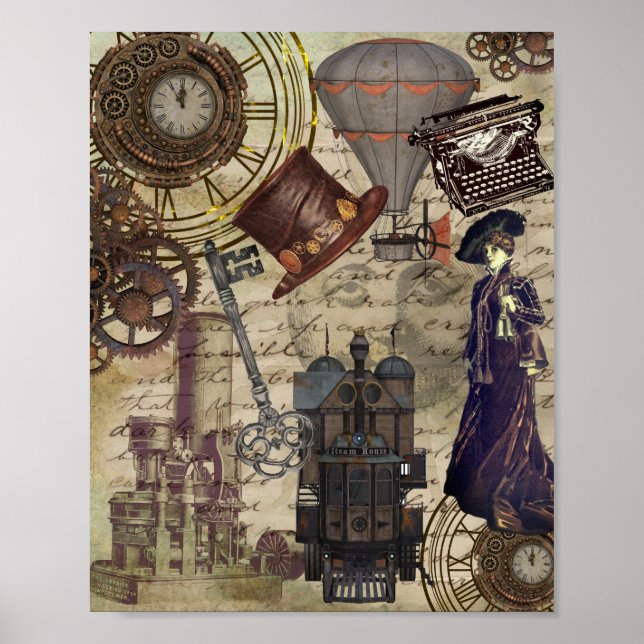 Póster Steampunk Vintage Distopía industrial victoriana (Frente)