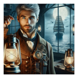 Póster Steampunk Vintage Victorian Lighthouse Keeper