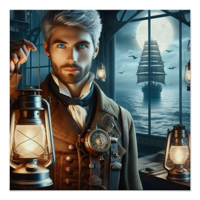 Póster Steampunk Vintage Victorian Lighthouse Keeper (Anverso)