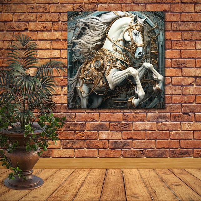 Póster Steampunk White Stallion Gold Gears Gems esmeralda (Subido por el creador)