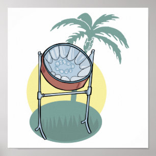 Póster steel drum and palm tree design
