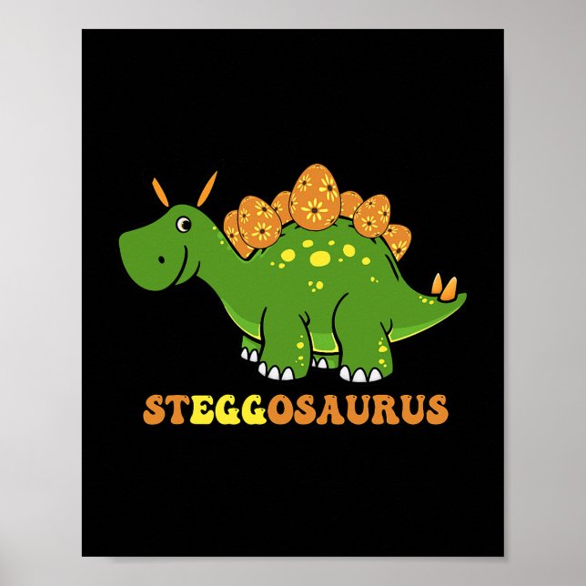 Póster Steggosaurus Egg Dinosaur Feliz Día de Pascua Trex (Frente)