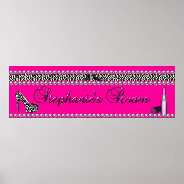 Póster Stephanie Banner Hot Pink Lipstick Zebra Leopardo (Frente)