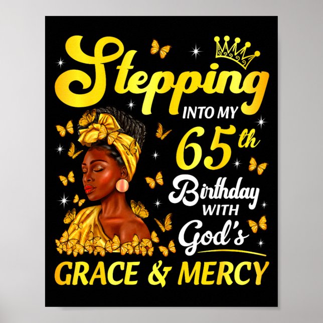 Póster Stepng Into My 65th Birthday Christian Afro Women  (Frente)