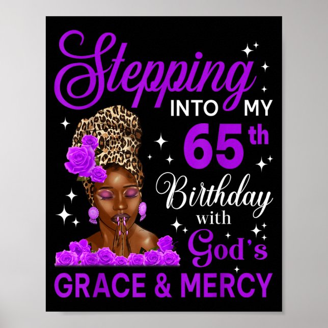 Póster Stepng Into My 65th Birthday Headwrap Black Woman  (Frente)