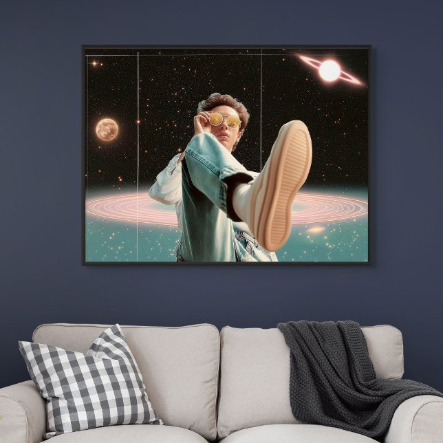 Póster Stepping Into Another Orbit (Surreal Portrait with Space Background and Planets)