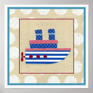 Póster Steship with Propeller and Blue Smostacks