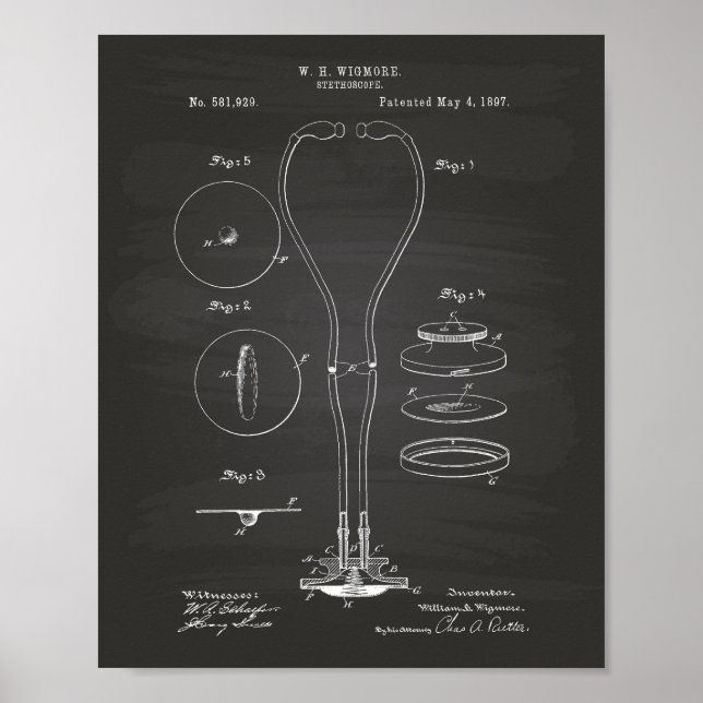 Póster Stethoscope 1897 Patent Art Chalkboard (Frente)
