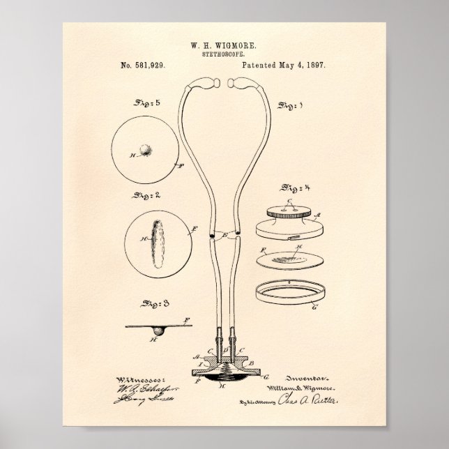 Póster Stethoscope 1897 Patent Art Old Peper (Frente)