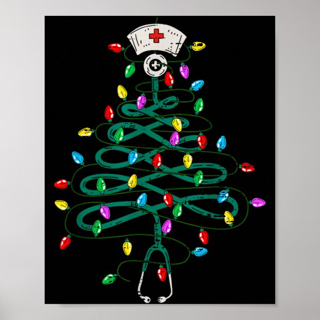 Póster Stethoscope Christmas Tree Lights Nurse Christmas  (Frente)