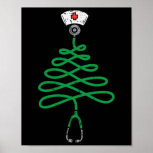Póster Stethoscope Navidades de enfermería de árbol de Na