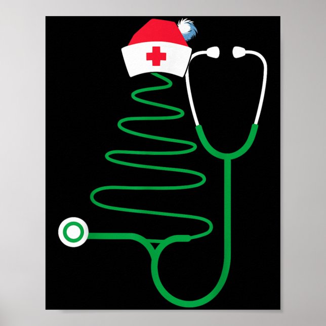 Póster Stethoscope Navidades de enfermería de árbol de Na (Frente)