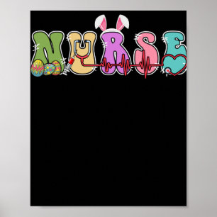 Póster Stethoscope Scrub Nurse Life Easter Day Bunny Eggs
