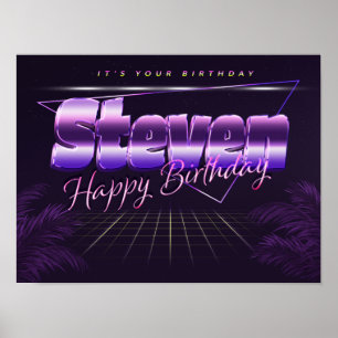 Póster Steven Name Vorname lila retro Poster Geburtstag