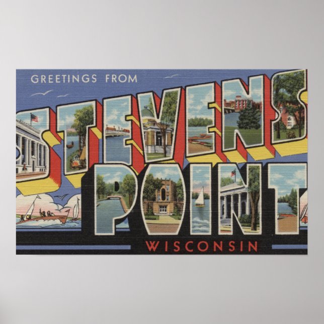 Póster Stevens Point, Wisconsin - Escenas de letras grand (Frente)