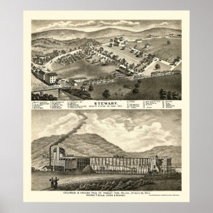 Póster Stewart, OH Mapa Panorámico - 1873