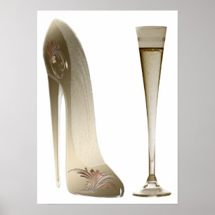Póster Stiletto Shoe Art y Poster de la flauta de champán