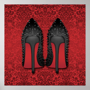 Póster Stilettos en el fondo del damasco rojo