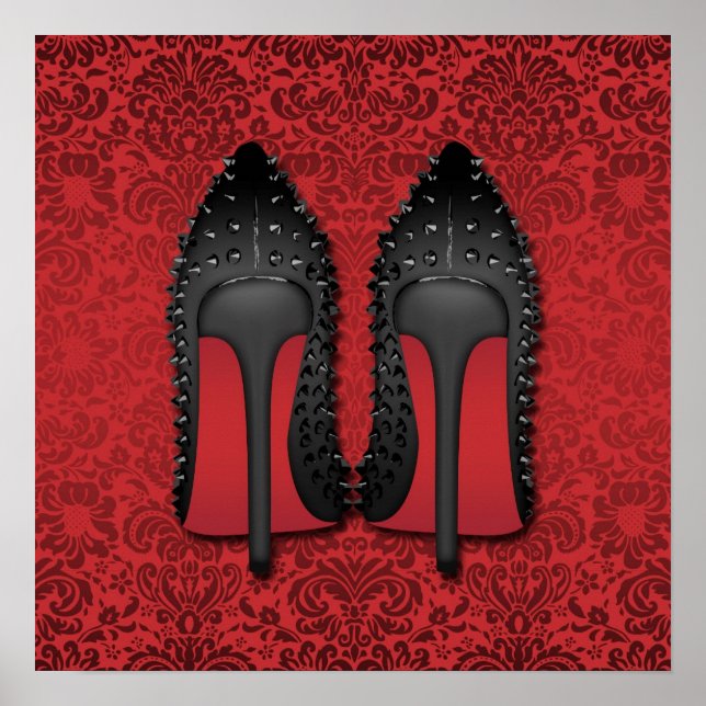 Póster Stilettos en el fondo del damasco rojo (Frente)