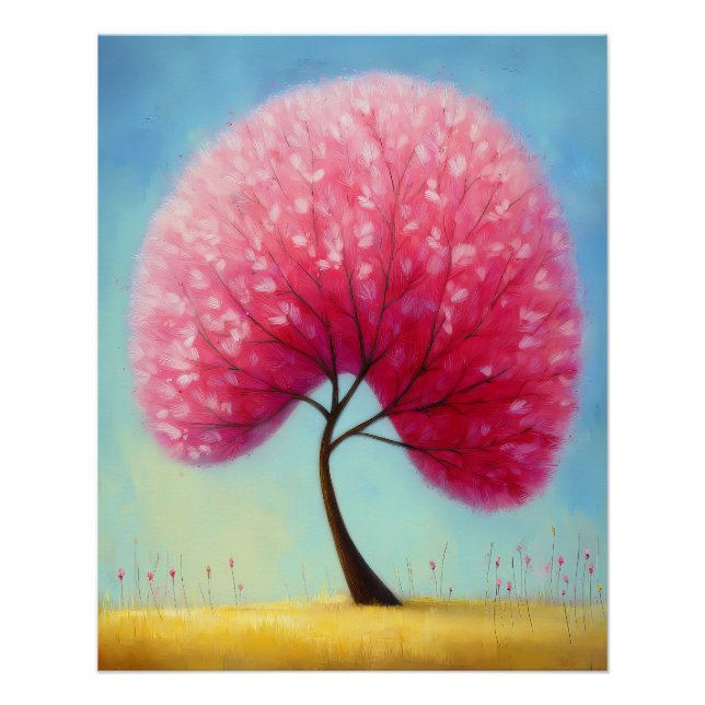 Póster stilisierter Baum mit rosa Blütenkrone - Cartoon  (Anverso)