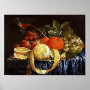 Póster Still Life of Grapes, Oranges and a Peeled Lemon