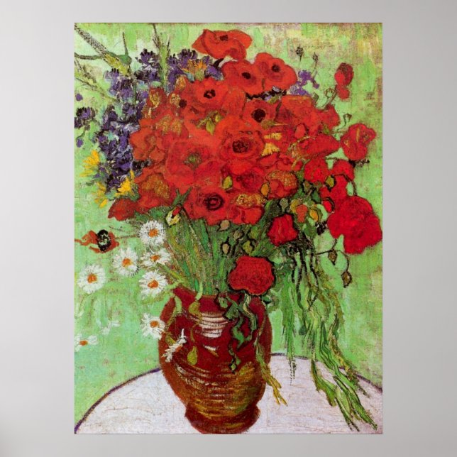 Póster Still Life Red Poppies and Daisies de van Gogh (Frente)