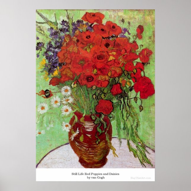 Póster Still Life Red Poppies and Daisies de van Gogh (Frente)
