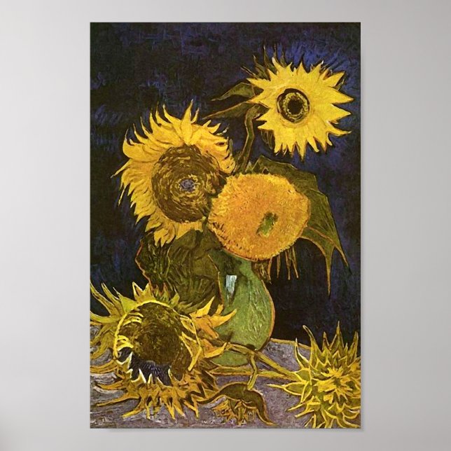 Póster Still Life Vase Five Sunflowers Van Gogh Bella Art (Frente)