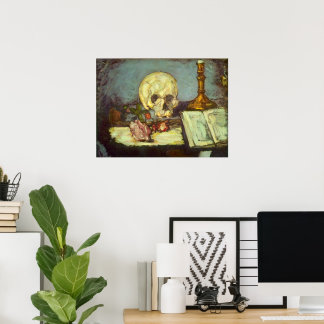 Póster Still Life w Skull, Candle, Libro de Paul Cezanne
