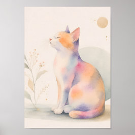 Póster Stille Katze im Mondlicht Druck