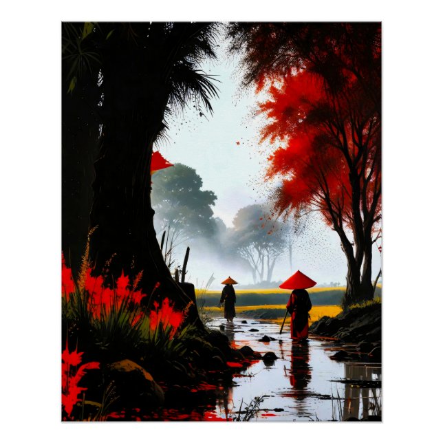 Póster Stiller Durchgang: Herbstlicher Bach in Vietnam (Anverso)