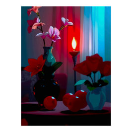 Póster Stillleben mit Blumen und Früchten