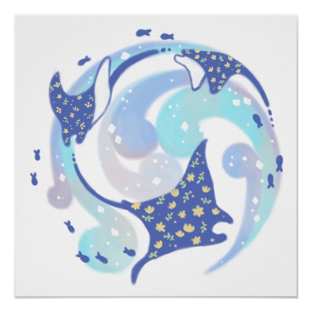 Póster Stingray en el Ilustracion oceánico (Anverso)
