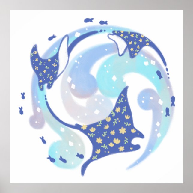 Póster Stingray en el Ilustracion oceánico (Frente)