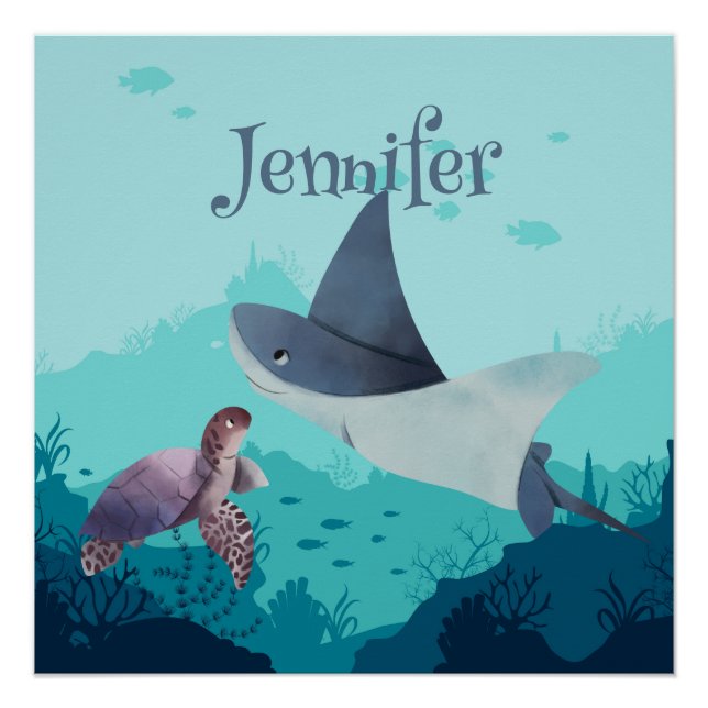 Póster Stingray y tortuga personalizadas bajo el mar (Anverso)