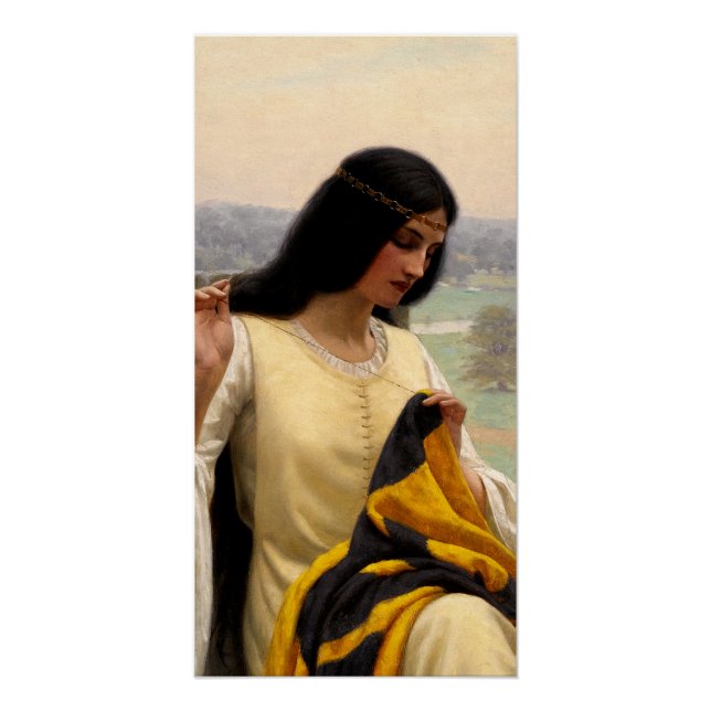 Póster Stitching the Standard por Edmund Leighton (Anverso)