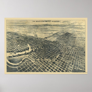 Póster Stockton, CA Mapa Panorámico - 1895