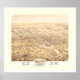 Póster Stockton, CA Panoramic Map 1870 (1667A) - Restaura